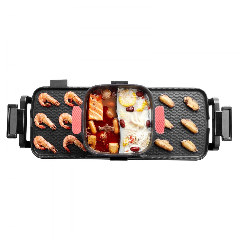 VEVOR Hot Pot with Grill, 2300W 2-in-1 Electric Smokeless Grill and Hot Pot, Removable Shabu-shabu Hotpot with Non-stick Pan, Separate Dual Temperature Control, Indoor Korean BBQ for 1-6 People