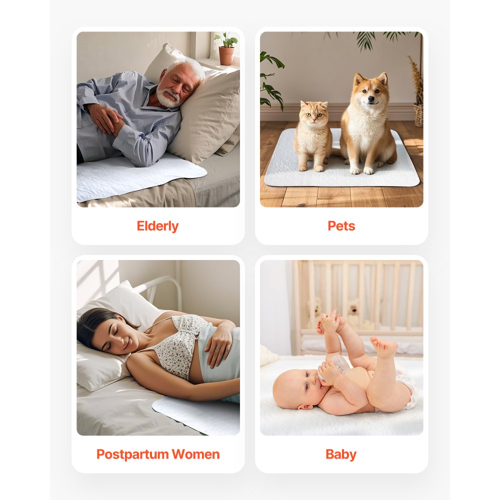 VEVOR Washable Underpads, 34 x 36-inch Reusable Bed Pads, Super Absorbent & Fast Drying Incontinence Bedwetting Pad for Bed Sofa and Mattress, Protective Pee Pads for Pet Adult Kid Elderly (10-Pack)