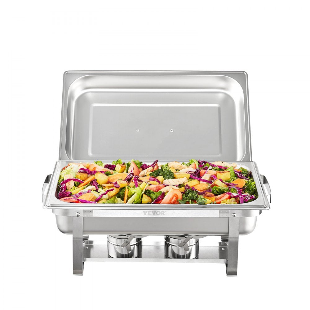 VEVOR Chafing Dish Buffet Set, 8 Qt 2 Pack, Stainless Chafer with 2 Full & 4 Half Size Pans, Rectangle Catering Warmer Server with Lid Water Pan Folding Stand Fuel Tray Holder Clip, at Least 8 People