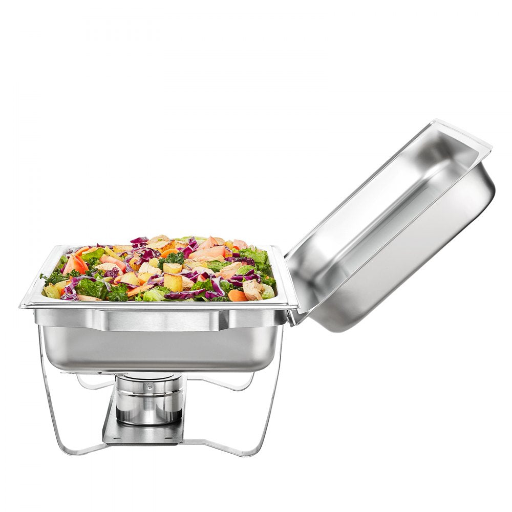 VEVOR Chafing Dish Buffet Set, 8 Qt 2 Pack, Stainless Chafer with 2 Full & 4 Half Size Pans, Rectangle Catering Warmer Server with Lid Water Pan Folding Stand Fuel Tray Holder Clip, at Least 8 People