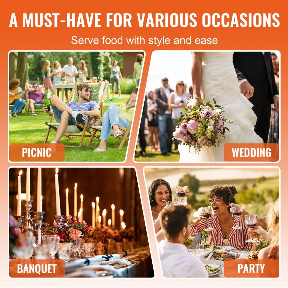 VEVOR Chafing Dish Buffet Set, 8 Qt 4 Pack, Stainless Chafer with 4 Full Size Pans, Rectangle Catering Warmer Server with Lid Water Pan Folding Stand Fuel Tray Holder Spoon Clip, at Least 8 People Eac
