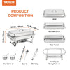 VEVOR Chafing Dish Buffet Set, 8 Qt 4 Pack, Stainless Chafer with 4 Full Size Pans, Rectangle Catering Warmer Server with Lid Water Pan Folding Stand Fuel Tray Holder Spoon Clip, at Least 8 People Eac