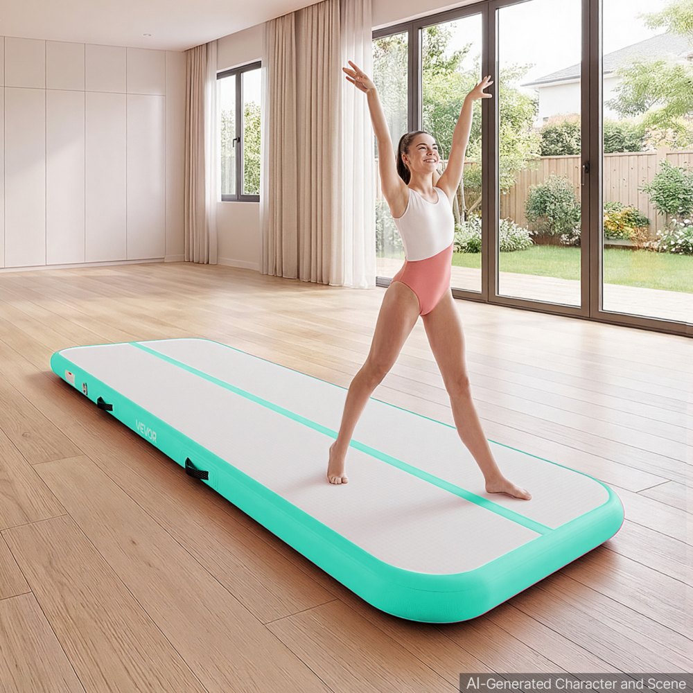 VEVOR Inflatable Gymnastics Air Mat 10 ft Training Mats w/ Electric Pump, 4 inches Thick Sturdy Tumble Track, Tumbling Mat for Home Use/Gym/Outdoor/Yoga/Cheerleading/Beach/Park/Water, Mint Green