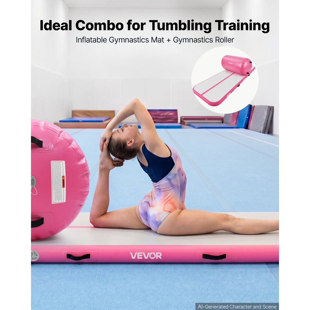 VEVOR Inflatable Gymnastics Air Mat with Air Barrel 10 ft Training Mats, 4 inches Thick Sturdy Tumble Track with Electric Pump, Tumbling Mat for Home Use/Gym/Outdoor/Yoga/Cheerleading, Pink