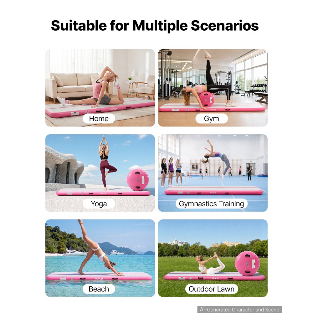 VEVOR Inflatable Gymnastics Air Mat with Air Barrel 10 ft Training Mats, 4 inches Thick Sturdy Tumble Track with Electric Pump, Tumbling Mat for Home Use/Gym/Outdoor/Yoga/Cheerleading, Pink