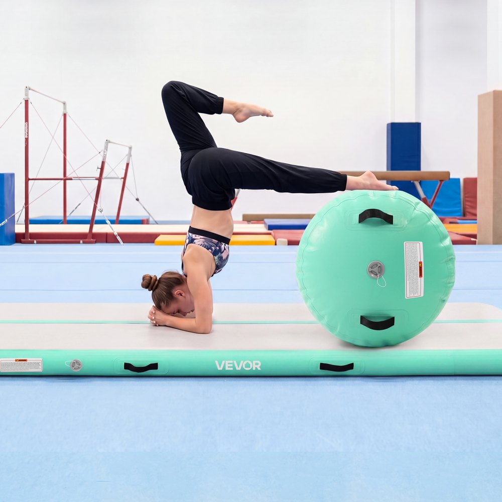 VEVOR Inflatable Gymnastics Air Mat with Air Barrel 10 ft Training Mats, 4 inches Thick Sturdy Tumble Track with Electric Pump, Tumbling Mat for Home Use/Gym/Outdoor/Yoga/Cheerleading, Mint Green
