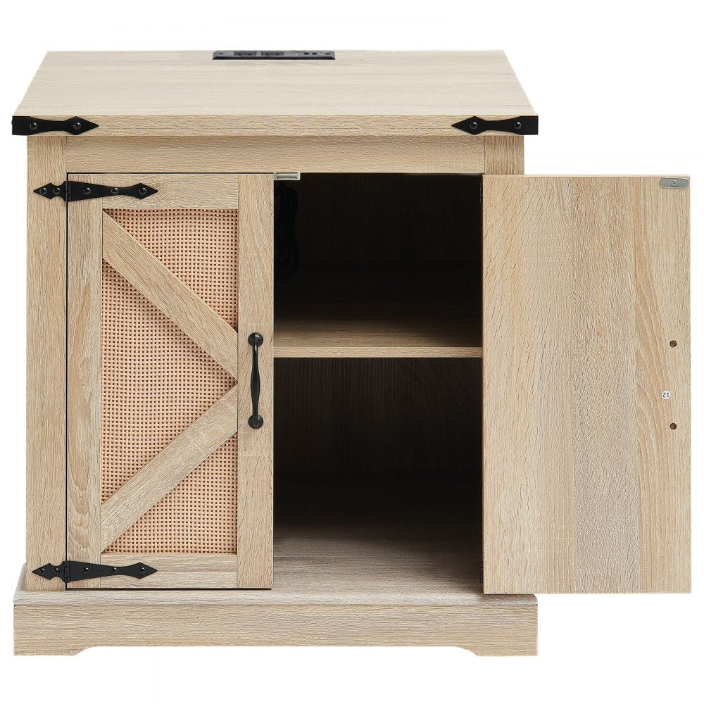 VEVOR Farmhouse End Table, Rectangle PE Rattan Woven Wood Coffee Table, 24-Inch Modern Boho Style Storage Coffee Table with Retro Metal Hinges, for Living Room, Bedroom & Small Spaces