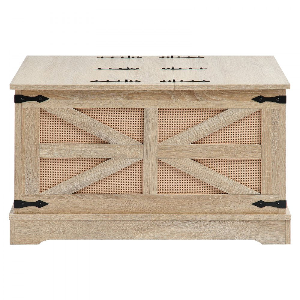 VEVOR Rattan Coffee Table, Rectangle PE Rattan Woven Wood Coffee Table with MDF Top, 32-Inch Modern Boho Style Storage Coffee Table with Retro Metal Hinges, for Living Room, Bedroom & Small Spaces