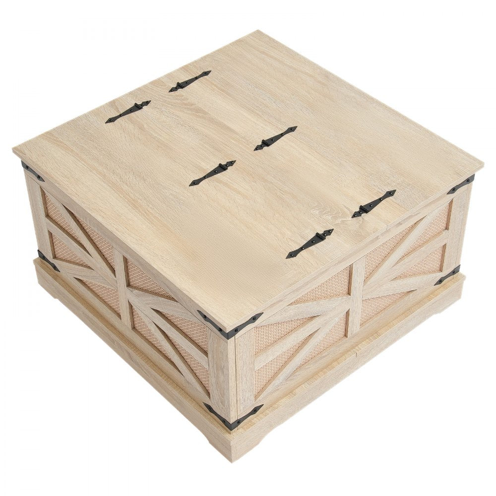 VEVOR Rattan Coffee Table, Rectangle PE Rattan Woven Wood Coffee Table with MDF Top, 32-Inch Modern Boho Style Storage Coffee Table with Retro Metal Hinges, for Living Room, Bedroom & Small Spaces