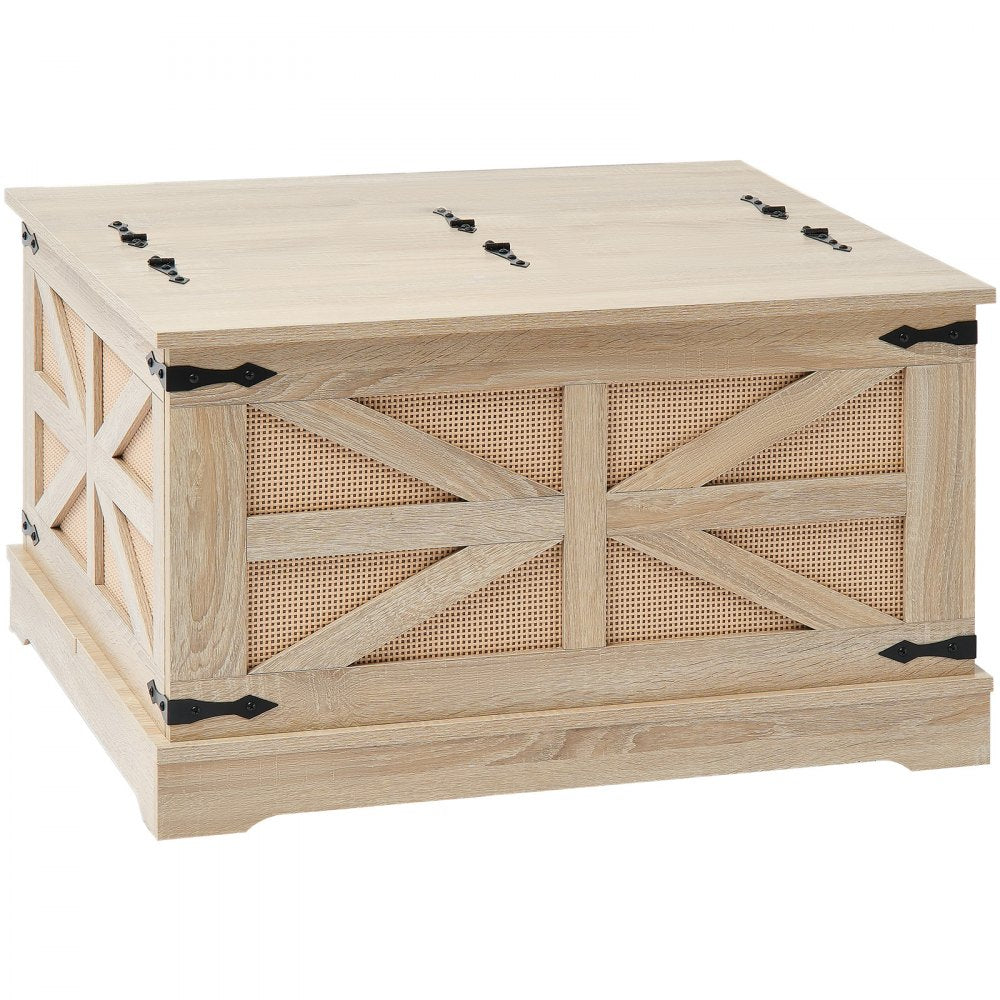 VEVOR Rattan Coffee Table, Rectangle PE Rattan Woven Wood Coffee Table with MDF Top, 32-Inch Modern Boho Style Storage Coffee Table with Retro Metal Hinges, for Living Room, Bedroom & Small Spaces