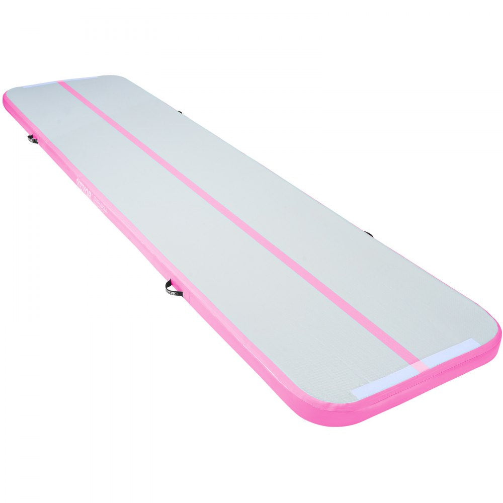 VEVOR Gymnastics Air Mat, 4 inch Thickness Inflatable Gymnastics Tumbling Mat, Tumble Track with Electric Pump, Training Mats for Home Use/Gym/Yoga/Cheerleading/Beach/Park/Water, 13 ft, Pink