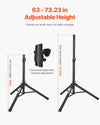 Adjustable speaker stand height range diagram (63 to 73.23 inches)