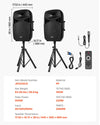 Product size and key specs infographic (model JP2215CO, weight, power, dimensions)