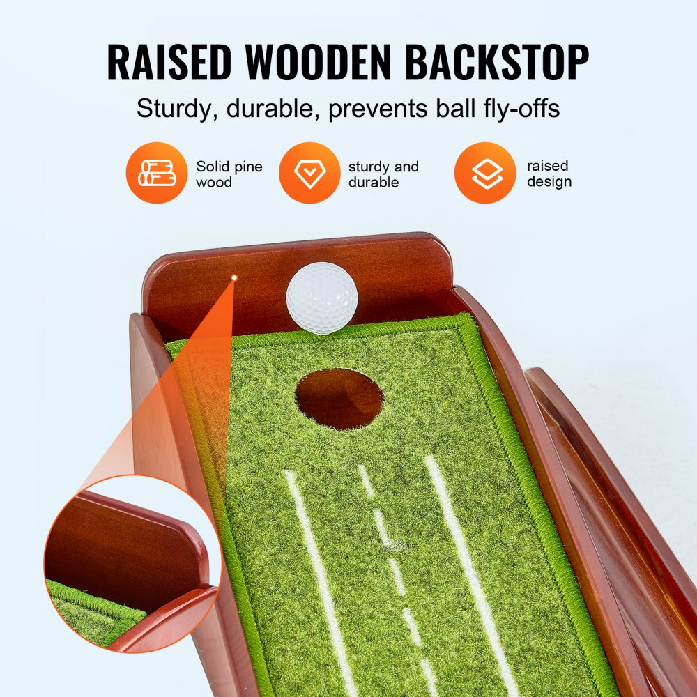 VEVOR Golf Putting Mat, 1 Hole Indoor Golf Putting Green, Wrinkle-Free Golf Training Aid, Mini Golf Accessory with Auto-Ball Return, Alignment Guide, and Wood Base, Game Practice Gift for Home Office