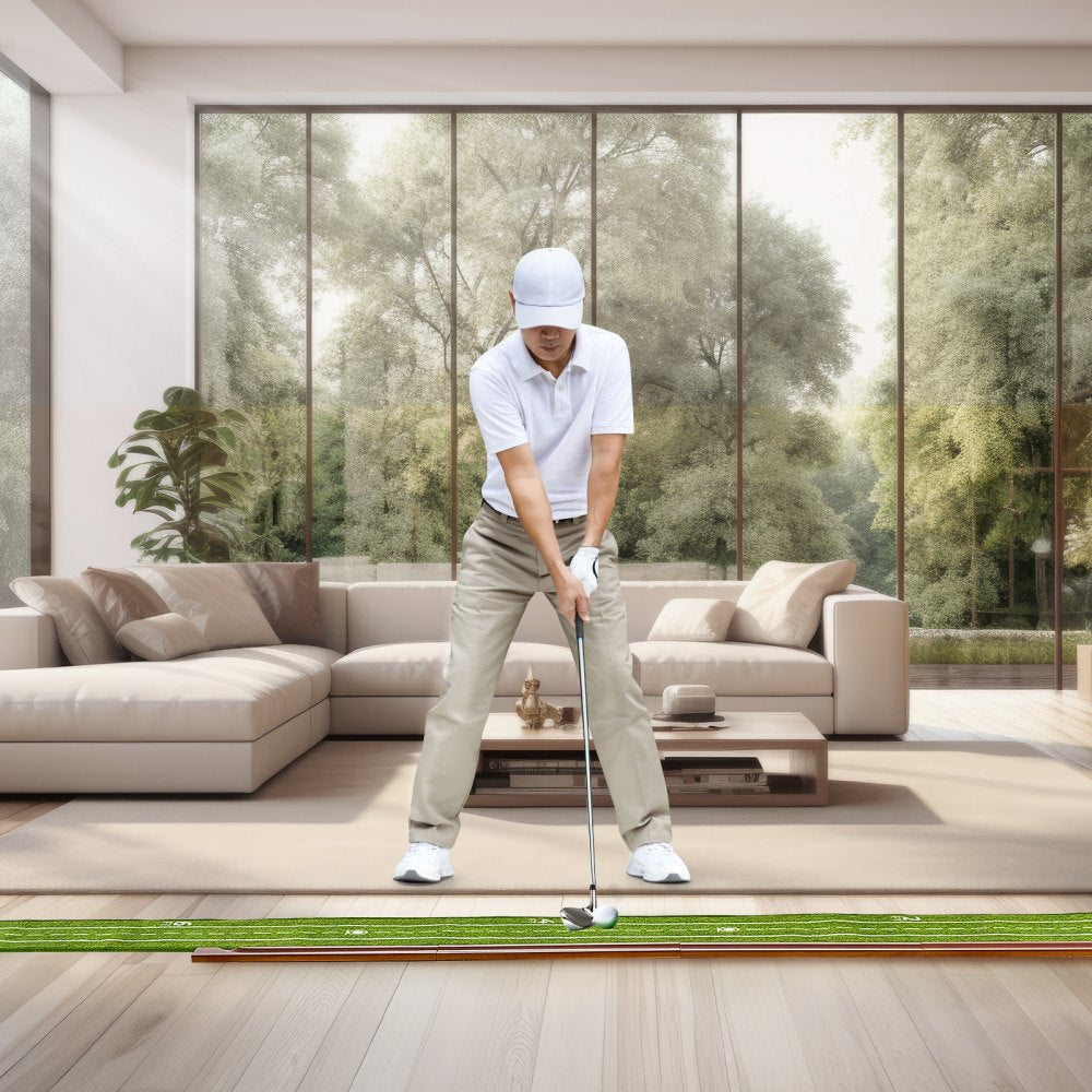 VEVOR Golf Putting Mat, 1 Hole Indoor Golf Putting Green, Wrinkle-Free Golf Training Aid, Mini Golf Accessory with Auto-Ball Return, Alignment Guide, and Wood Base, Game Practice Gift for Home Office