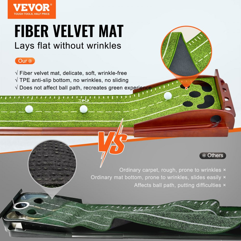 VEVOR Golf Putting Mat, 5 Hole Indoor Golf Putting Green, Wrinkle-Free Golf Training Aid, Mini Golf Set  with Auto-Ball Return, Alignment Guide, 3 Ball, Wood Base, Game Practice Gift for Home Offic
