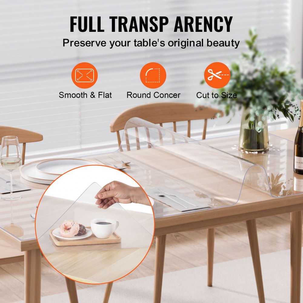 VEVOR Plastic Table Cover, 14 x 24 Inch 1.5 mm Thick Clear Table Protector, Rectangle PVC Desk Mat, Waterproof & Easy Cleaning Desk Pad Tablecloth, for Office Dresser Dining Room Table Night Stand