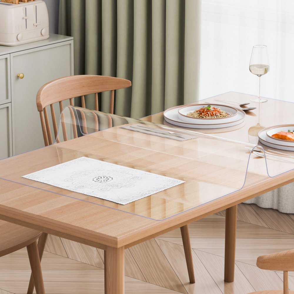 VEVOR Plastic Table Cover, 14 x 24 Inch 1.5 mm Thick Clear Table Protector, Rectangle PVC Desk Mat, Waterproof & Easy Cleaning Desk Pad Tablecloth, for Office Dresser Dining Room Table Night Stand
