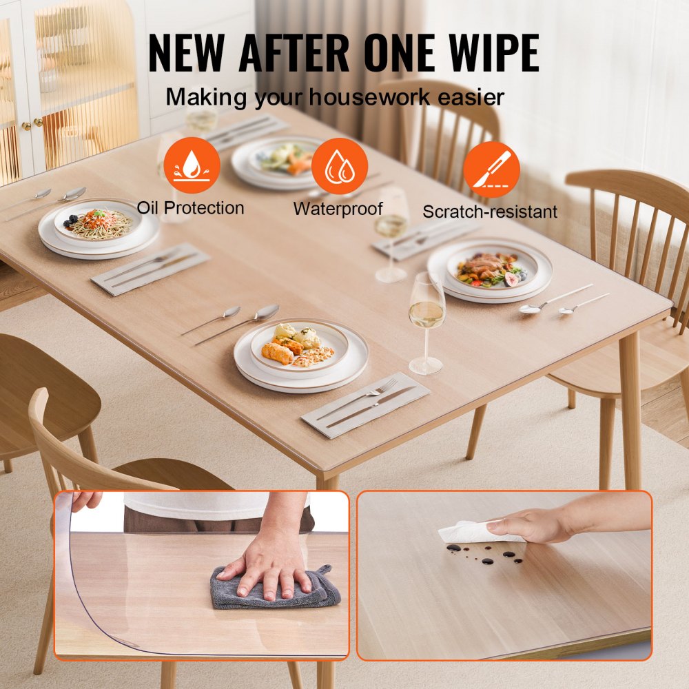 VEVOR Plastic Table Cover, 24 x 48 Inch 1.5 mm Thick Frosted Table Protector, Rectangle PVC Desk Mat, Waterproof & Easy Cleaning Desk Pad Tablecloth, for Office Dresser Dining Room Table Night Stand