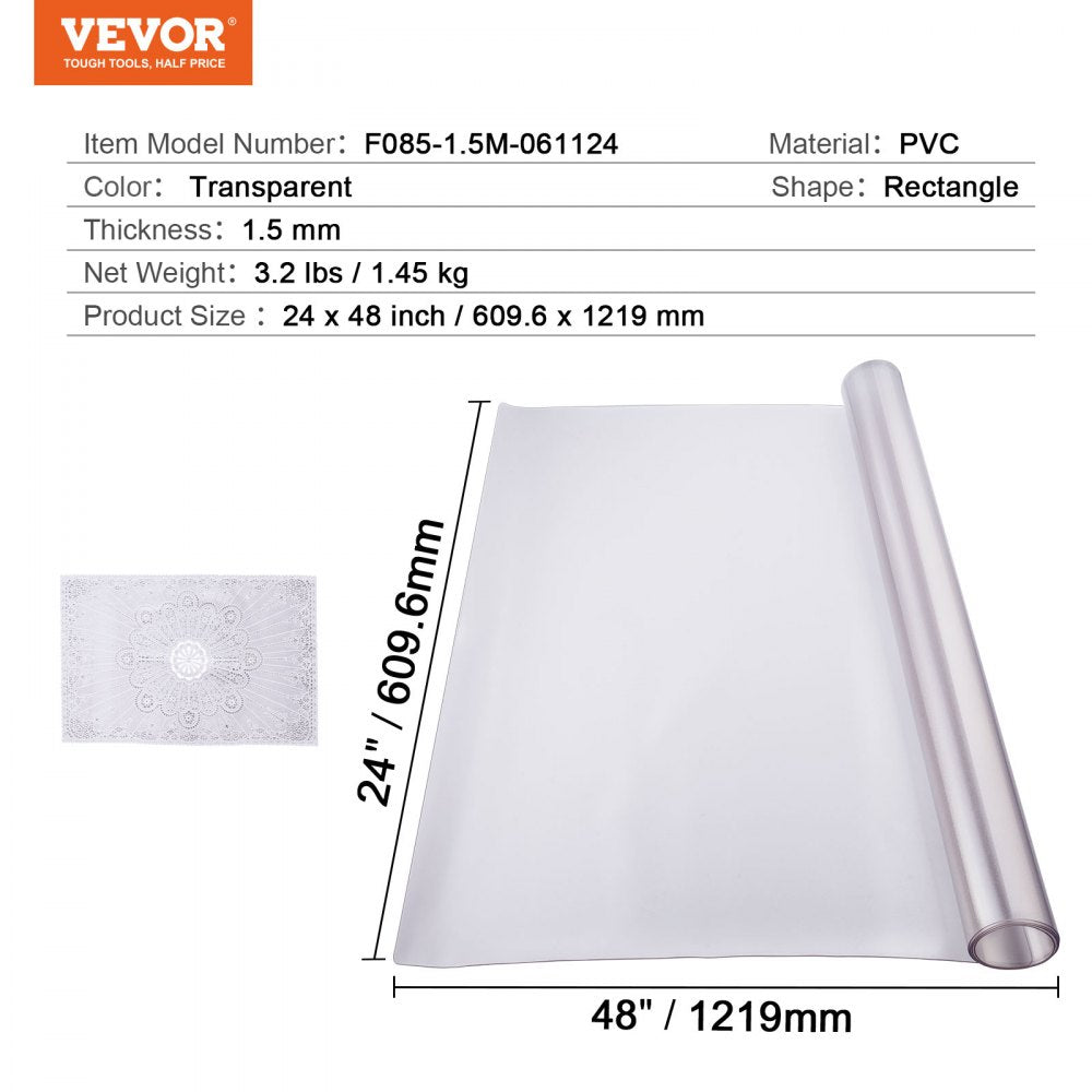 VEVOR Plastic Table Cover, 24 x 48 Inch 1.5 mm Thick Frosted Table Protector, Rectangle PVC Desk Mat, Waterproof & Easy Cleaning Desk Pad Tablecloth, for Office Dresser Dining Room Table Night Stand