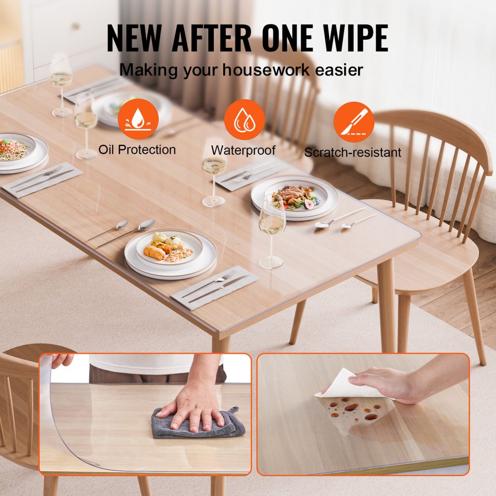 VEVOR Plastic Table Cover, 36 x 48 Inch 1.5 mm Thick Clear Table Protector, Rectangle PVC Desk Mat, Waterproof & Easy Cleaning Desk Pad Tablecloth, for Office Dresser Dining Room Table Night Stand
