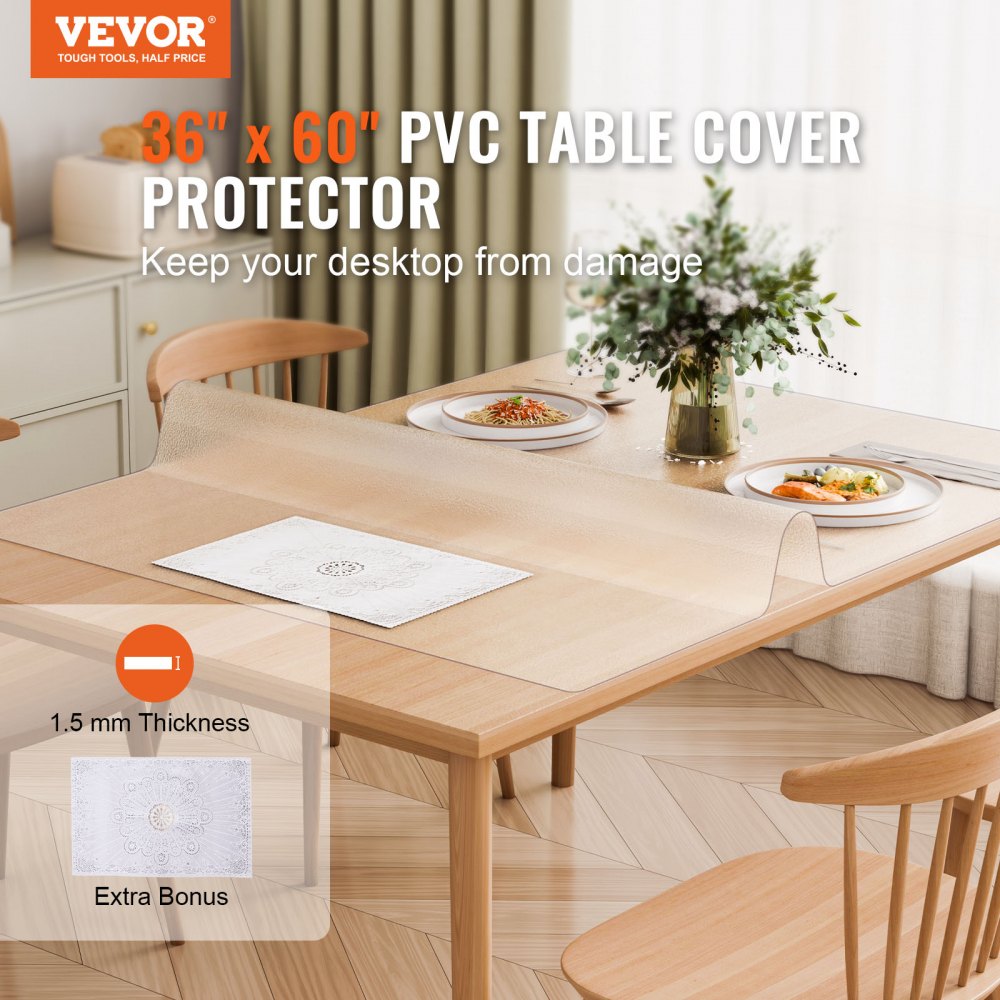 VEVOR Plastic Table Cover, 36 x 60 Inch 1.5 mm Thick Frosted Table Protector, Rectangle PVC Desk Mat, Waterproof & Easy Cleaning Desk Pad Tablecloth, for Office Dresser Dining Room Table Night Stand