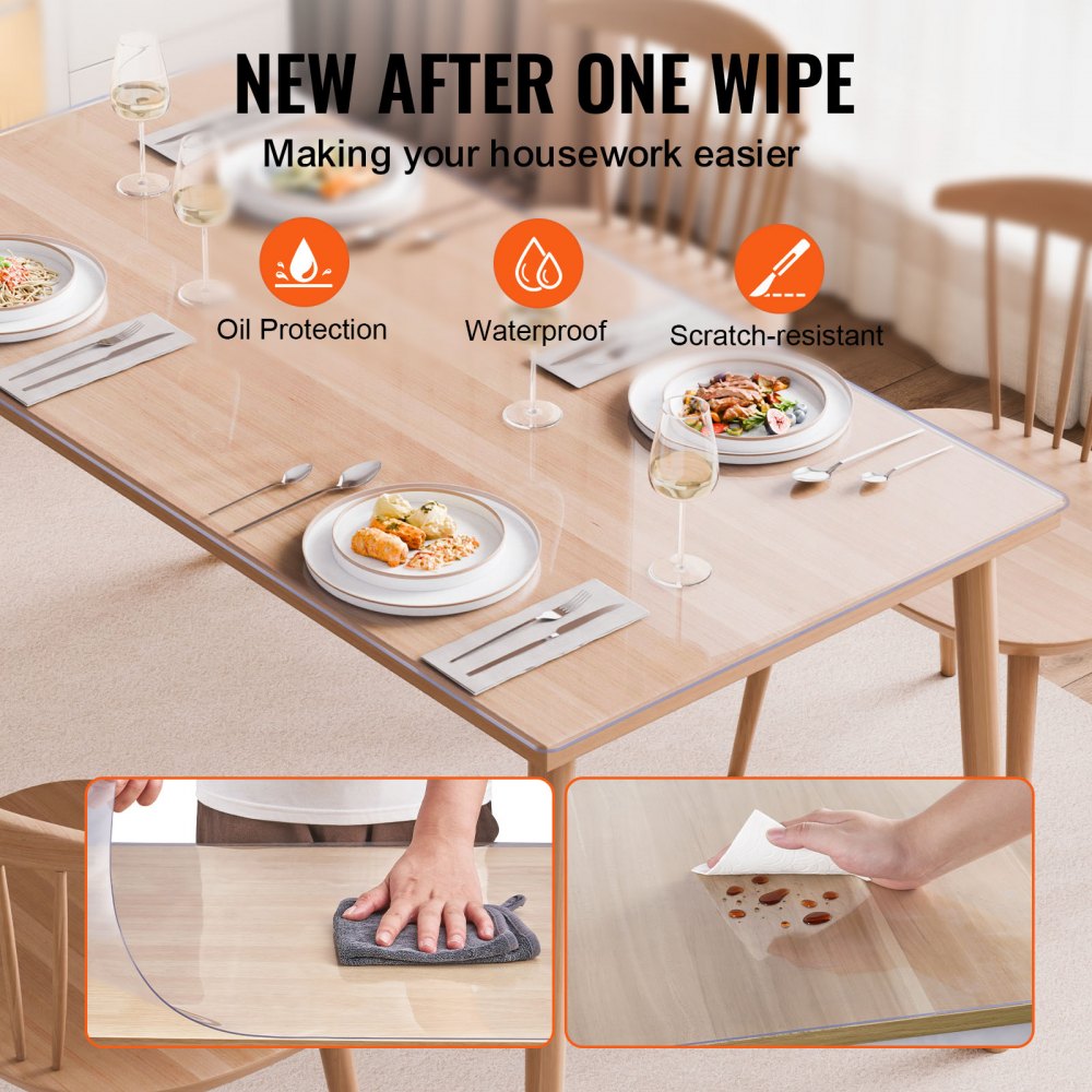 VEVOR Plastic Table Cover, 40 x 60 Inch 2.0 mm Thick Clear Table Protector, Rectangle PVC Desk Mat, Waterproof & Easy Cleaning Desk Pad Tablecloth, for Office Dresser Dining Room Table Night Stand