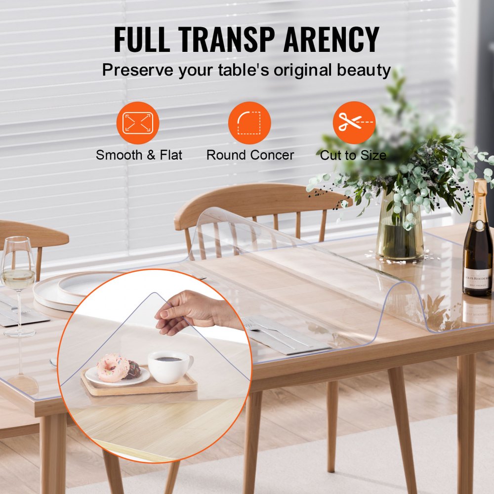 VEVOR Plastic Table Cover, 40 x 60 Inch 2.0 mm Thick Clear Table Protector, Rectangle PVC Desk Mat, Waterproof & Easy Cleaning Desk Pad Tablecloth, for Office Dresser Dining Room Table Night Stand