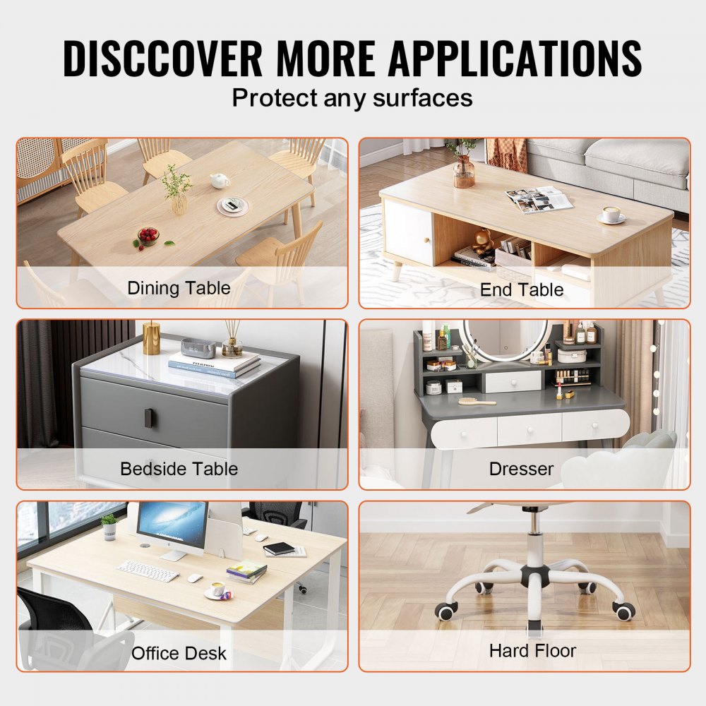 VEVOR Plastic Table Cover, 40 x 60 Inch 2.0 mm Thick Clear Table Protector, Rectangle PVC Desk Mat, Waterproof & Easy Cleaning Desk Pad Tablecloth, for Office Dresser Dining Room Table Night Stand