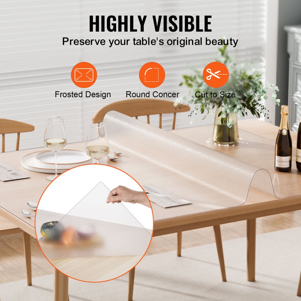 VEVOR Plastic Table Cover, 42 x 60 Inch 1.5 mm Thick Frosted Table Protector, Rectangle PVC Desk Mat, Waterproof & Easy Cleaning Desk Pad Tablecloth, for Office Dresser Dining Room Table Night Stand