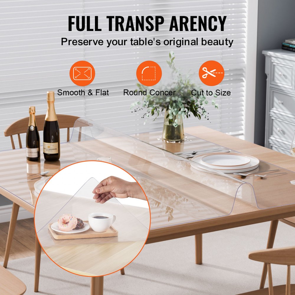 VEVOR Plastic Table Cover, 54 x 54 Inch 2.0 mm Thick Clear Table Protector, Square PVC Desk Mat, Waterproof & Easy Cleaning Desk Pad Tablecloth, for Office Dresser Dining Room Table Night Stand