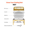 VEVOR Roll Top Chafing Dish Buffet Complete Set, 9Qt Stainless Steel Chafer with Full Size Pan, Rectangle Catering Warmer Server with Visible Lid Water Pan Folding Stand Fuel Holder Meal Clip, Gold
