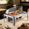 VEVOR Roll Top Chafing Dish Buffet Complete Set, 9 Qt 1 Pack Stainless Steel Chafer with 2 Half Size Pans, Rectangle Catering Warmer Server with Visible Lid Water Pan Folding Stand Fuel Holder, Silver
