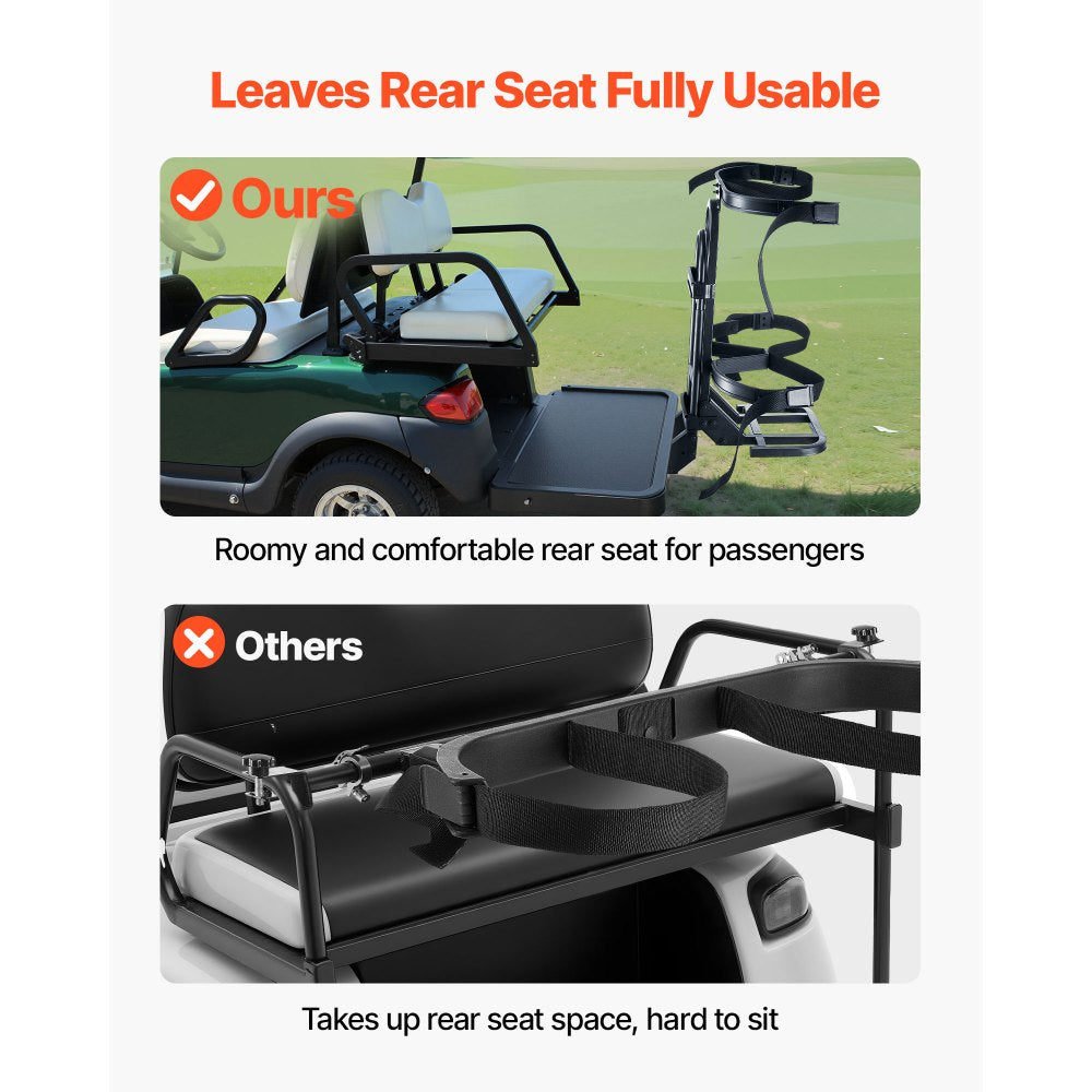 VEVOR Golf Cart Rear Seat Bag Holder, 27.1 x 15.6 x 29.7 inch, Compatible with Most Golf Carts with Rear Seat Grab Bar, Space-Saving Carbon Steel Bag Holder Bracket, No-Drilling Installation, Black
