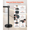 VEVOR Stanchion Post, 8 Pcs Stanchions with Retractable Belts, Carbon Steel Black Stanchions Queue with Sand Injection Hollow Base, Crowd Control Barriers for Theaters, Parties, Weddings, Exhibitions