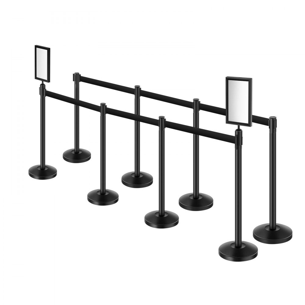 VEVOR Stanchion Post, 8 Pcs Stanchions with Retractable Belts, Carbon Steel Black Stanchions Queue with Sand Injection Hollow Base, Crowd Control Barriers for Theaters, Parties, Weddings, Exhibitions