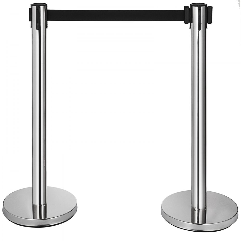 VEVOR Crowd Control Stanchion, 6-Pack Crowd Control Barrier, Carbon Steel Baking Painted Stanchion Queue Post with 3CS Retractable Belt & Fillable Base, Belt Barrier Line Divider, Easy Assembly