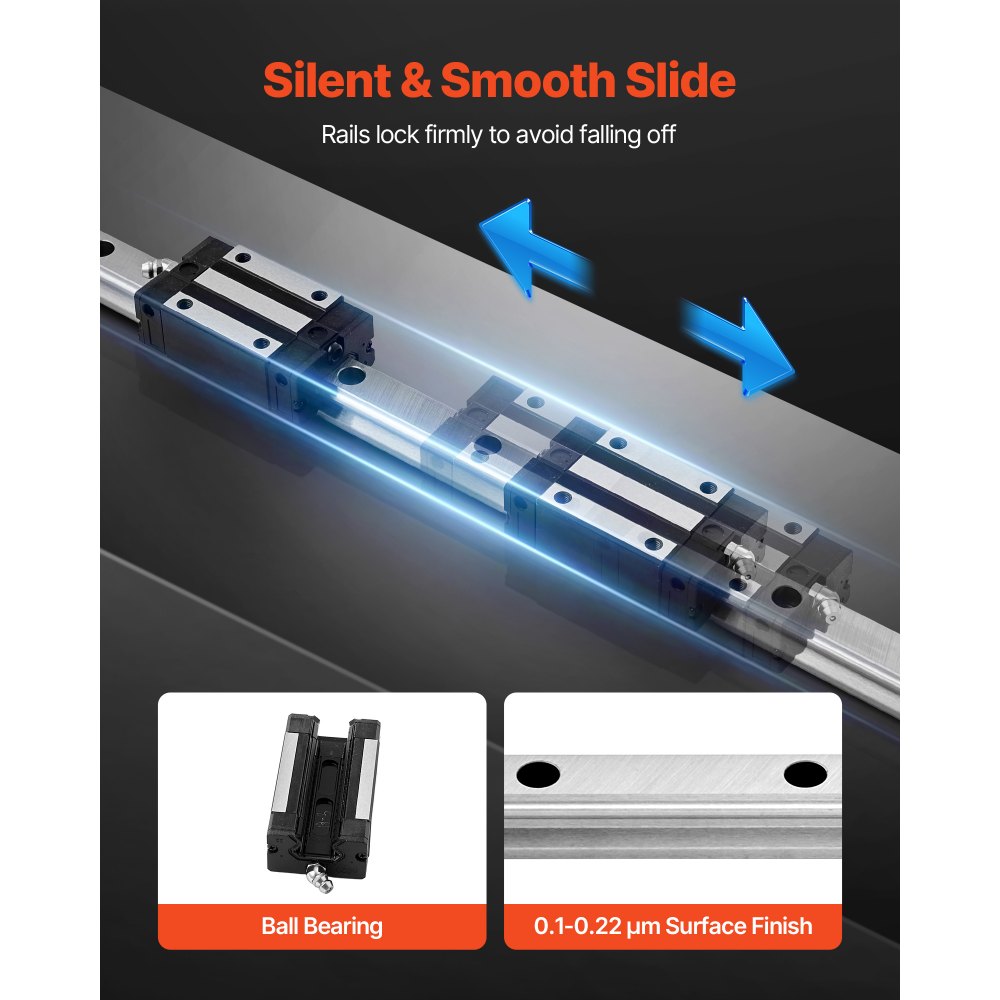 VEVOR Linear Rail Guide Kit, HGR20, 2PCS 600 mm (23.62 inch) Linear Rails and 1PCS Ball Screw, 4PCS Slide Blocks, with BF12/BK12 End Support, Coupling, and Nut Housing, for DIY CNC Routers Lathes
