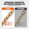 VEVOR G80 Transport Binder Chain, 3/8" x 2.9' 2-Pack Tow Chain with Clevis Snap Hook, 7100 lbs Safe Working Load, Heavy Duty Logging Chain for Transporting Towing Truck Tie Down Binding Equipment