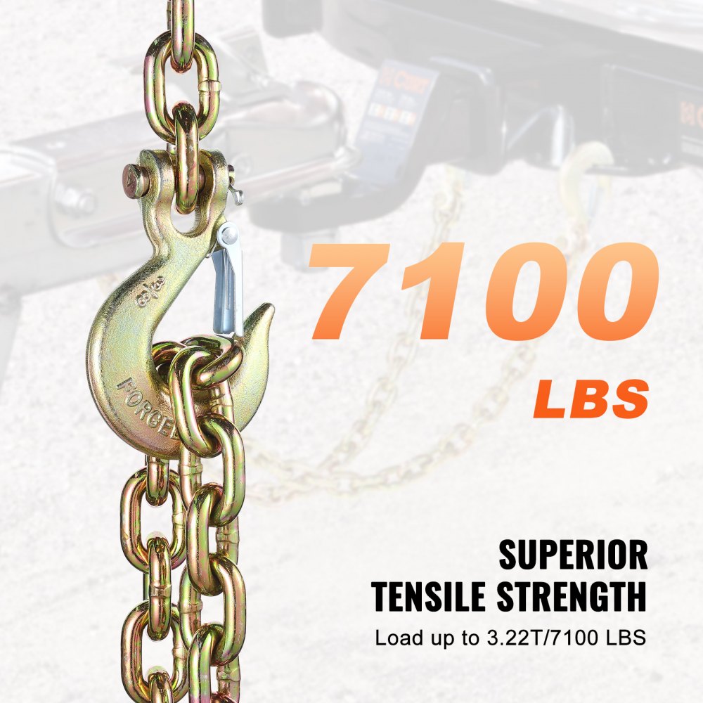 VEVOR G80 Transport Binder Chain, 3/8" x 2.9' 2-Pack Tow Chain with Clevis Snap Hook, 7100 lbs Safe Working Load, Heavy Duty Logging Chain for Transporting Towing Truck Tie Down Binding Equipment