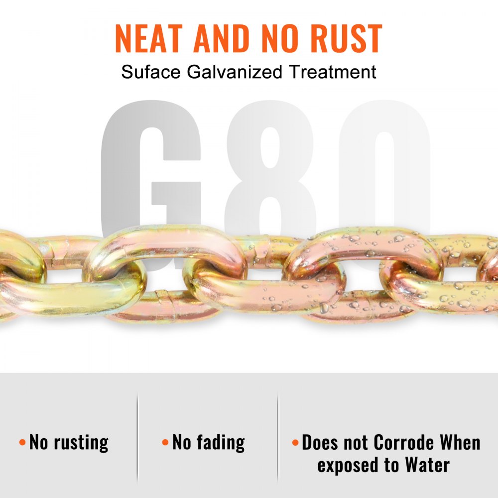VEVOR Transport Binder Chain, 7100lbs Working Load Limit, 3/8''x20' G80 Tow Chain Tie Down with Grab Hooks, DOT Certified, Galvanized Coating Manganese Steel for Dock Factory Construction Site, 2 Pack