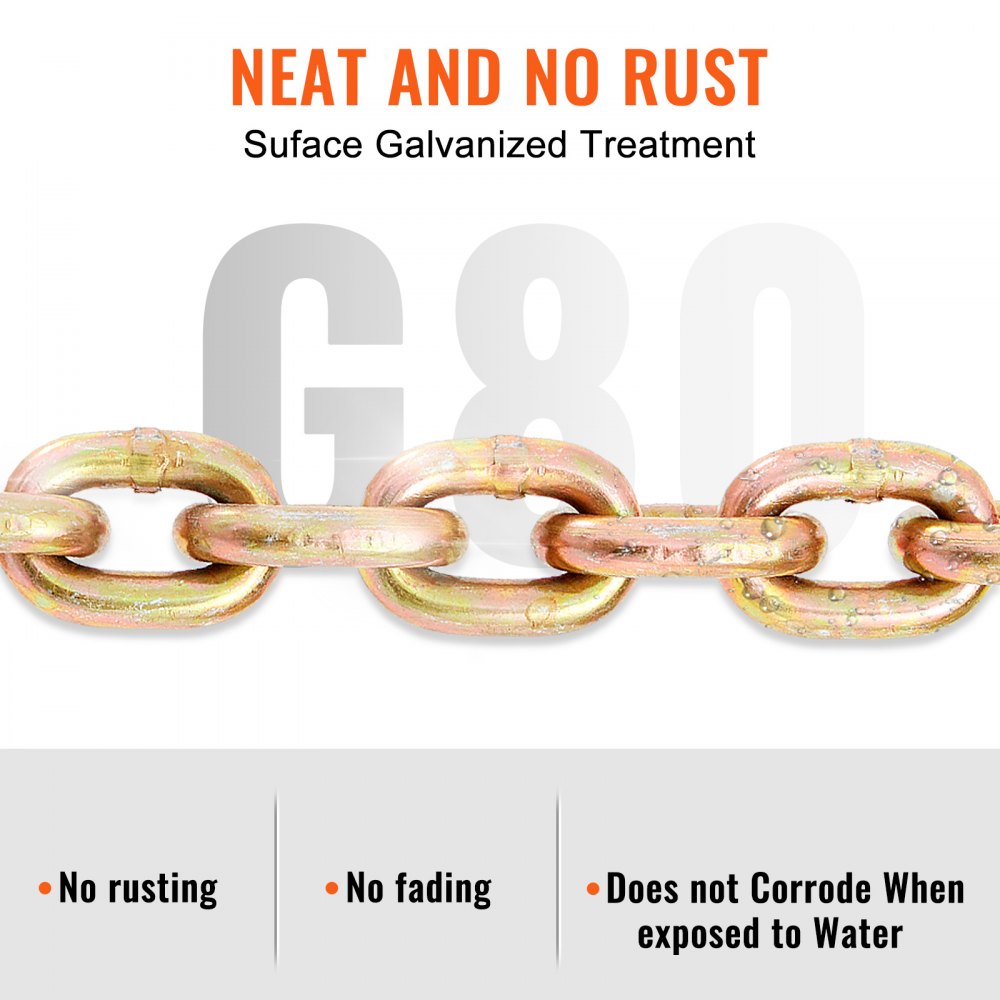 VEVOR Transport Binder Chain, 4900lbs Working Load Limit, 5/16''x20' G80 Tow Chain Tie Down with Grab Hooks, DOT Certified, Galvanized Coating Manganese Steel for Dock Factory Construction Site, 2Pack