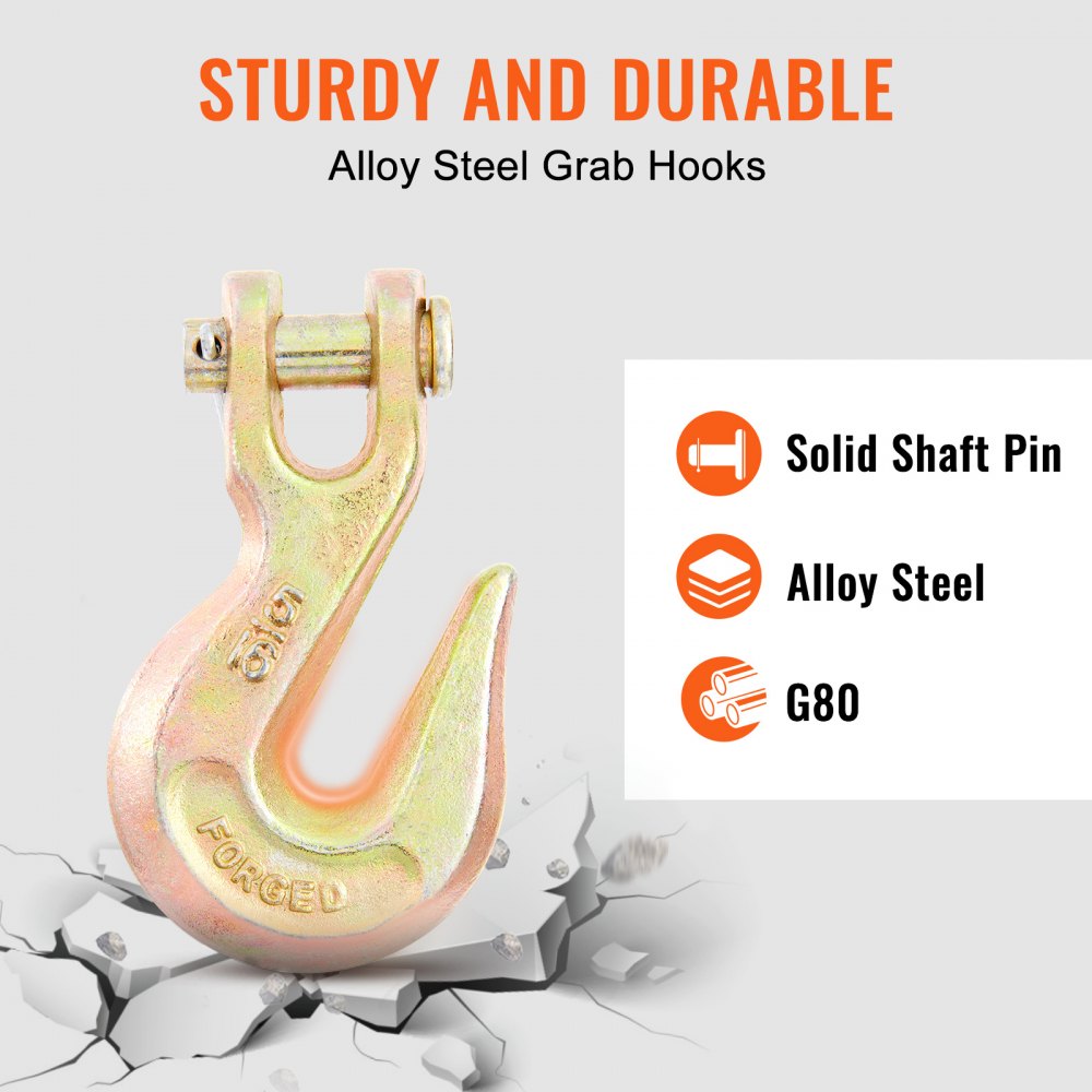 VEVOR Transport Binder Chain, 4900lbs Working Load Limit, 5/16''x20' G80 Tow Chain Tie Down with Grab Hooks, DOT Certified, Galvanized Coating Manganese Steel for Dock Factory Construction Site, 2Pack