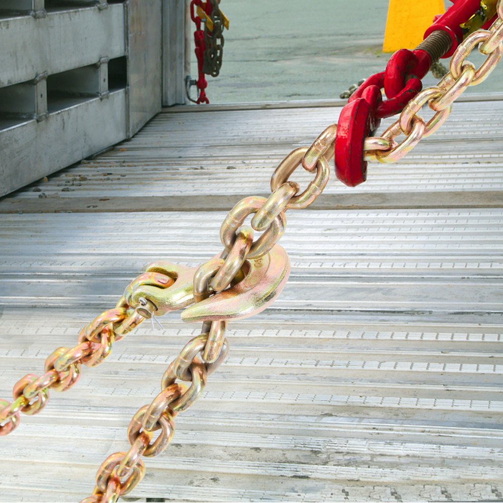 VEVOR Transport Binder Chain, 4900lbs Working Load Limit, 5/16''x20' G80 Tow Chain Tie Down with Grab Hooks, DOT Certified, Galvanized Coating Manganese Steel for Dock Factory Construction Site, 2Pack