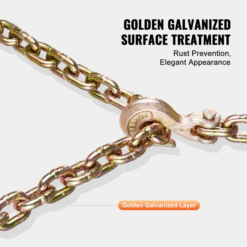 VEVOR G80 Transport Binder Chain, 3/8" x 10.3' Tow Chain with Clevis Grab Hooks, 7100 lbs Safe Working Load, Heavy Duty Trailer Logging Chain for Transporting Towing Truck Tie Down Binding Equipment