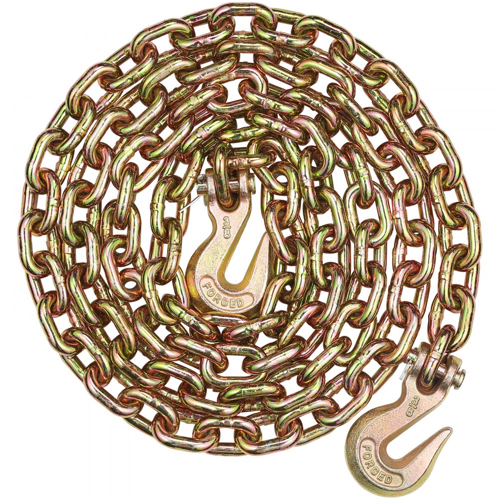 VEVOR G80 Transport Binder Chain, 3/8" x 10.3' Tow Chain with Clevis Grab Hooks, 7100 lbs Safe Working Load, Heavy Duty Trailer Logging Chain for Transporting Towing Truck Tie Down Binding Equipment