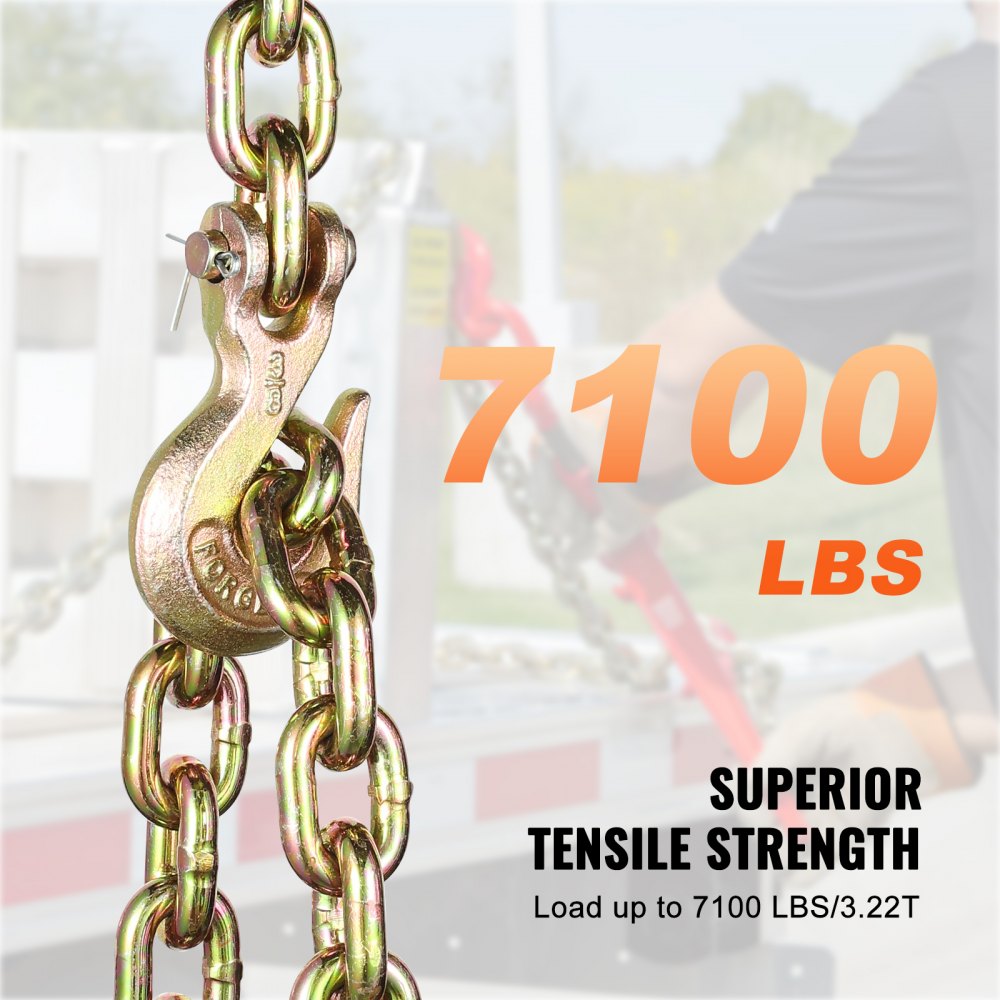 VEVOR G80 Transport Binder Chain, 3/8" x 10.3' 2-Pack Tow Chain with Clevis Grab Hooks, 7100 lbs Safe Working Load, Heavy Duty Logging Chain for Transporting Towing Truck Tie Down Binding Equipment