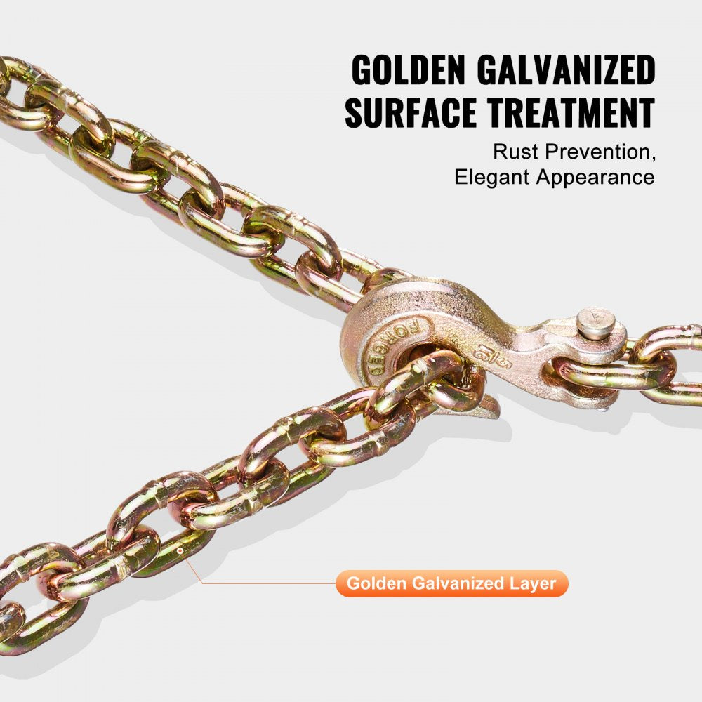 VEVOR G80 Transport Binder Chain, 5/16" x 9.84' 2-Pack Tow Chain with Clevis Grab Hooks, 4900 lbs Safe Working Load, Heavy Duty Logging Chain for Transporting Towing Truck Tie Down Binding Equipment