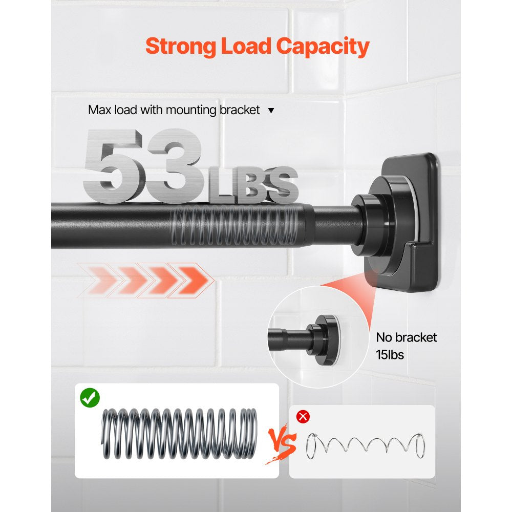 VEVOR Shower Curtain Rod, 28-76 Inches, 1 Inch Diameter, Adjustable Spring Tension Stainless Steel Telescoping Rod with Holders, No Drilling Non-Slip for Bathroom, Closet, Window, Room Divider, Black