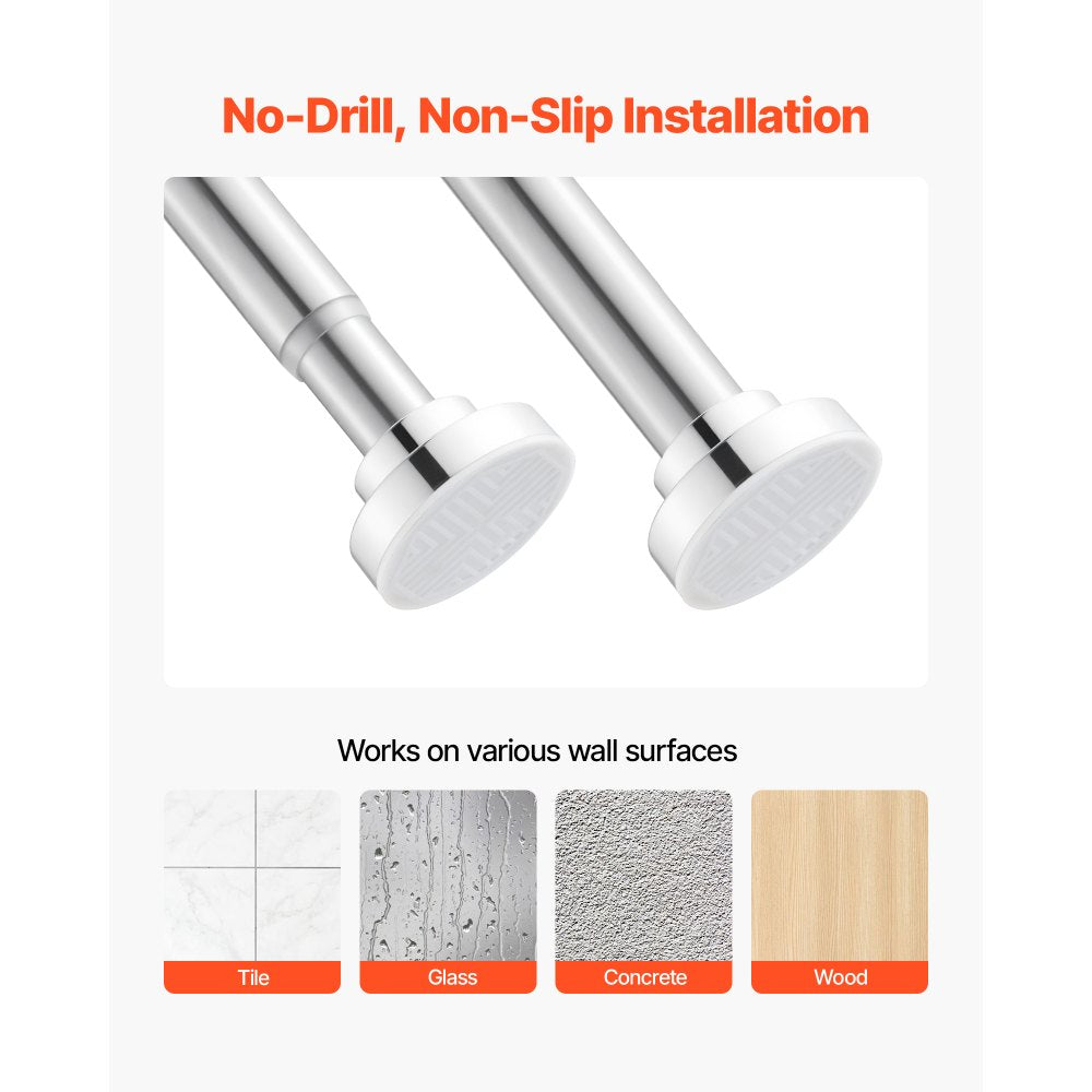 VEVOR Shower Curtain Rod, 28-76 Inches, 1 Inch Diameter Adjustable Spring Tension Stainless Steel Telescoping Rod with Holders, No Drilling Non-Slip for Bathroom, Closet, Window, Room Divider, Silver